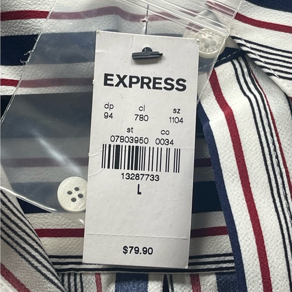 Express Women’s Portofino Shirt Dress, Size L, Blue & Burgundy Stripe. - Picture 5 of 6